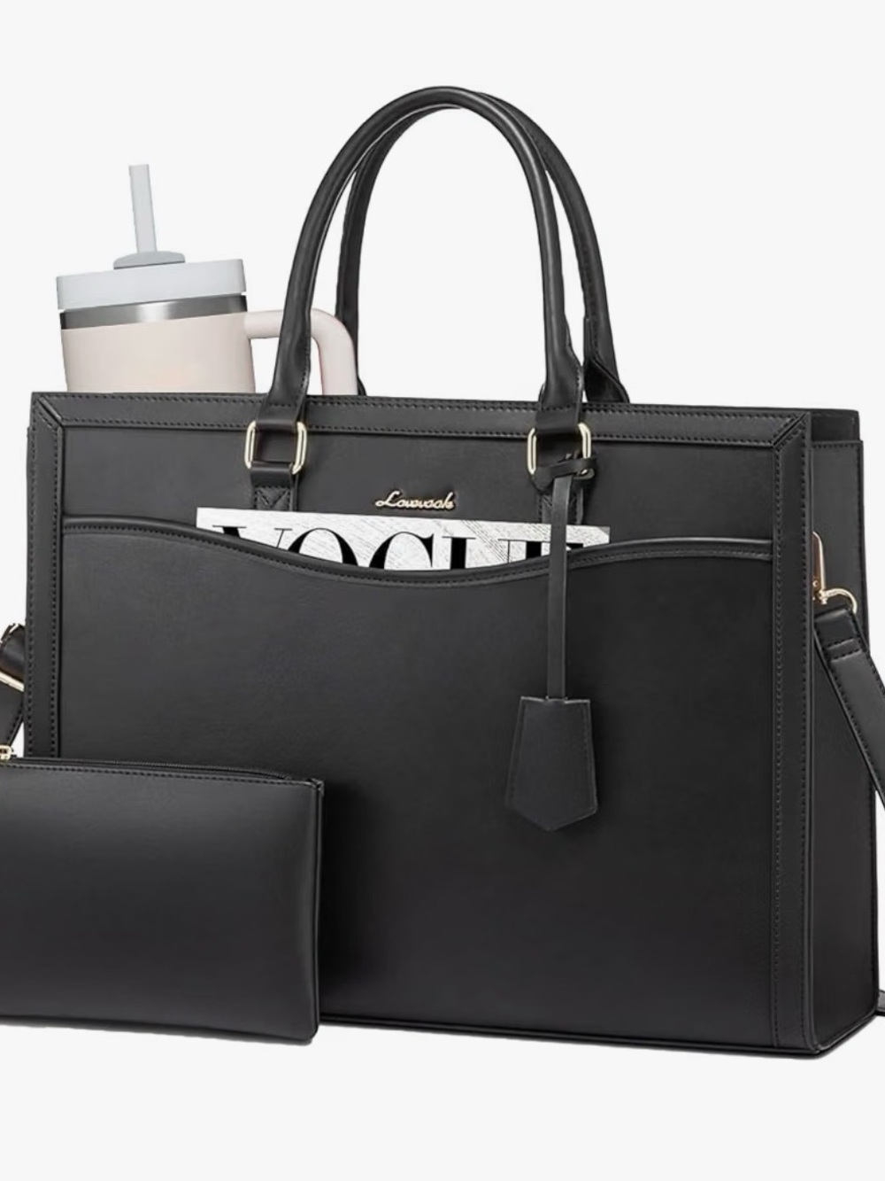 Black Structured Tote Bag with Wristlet